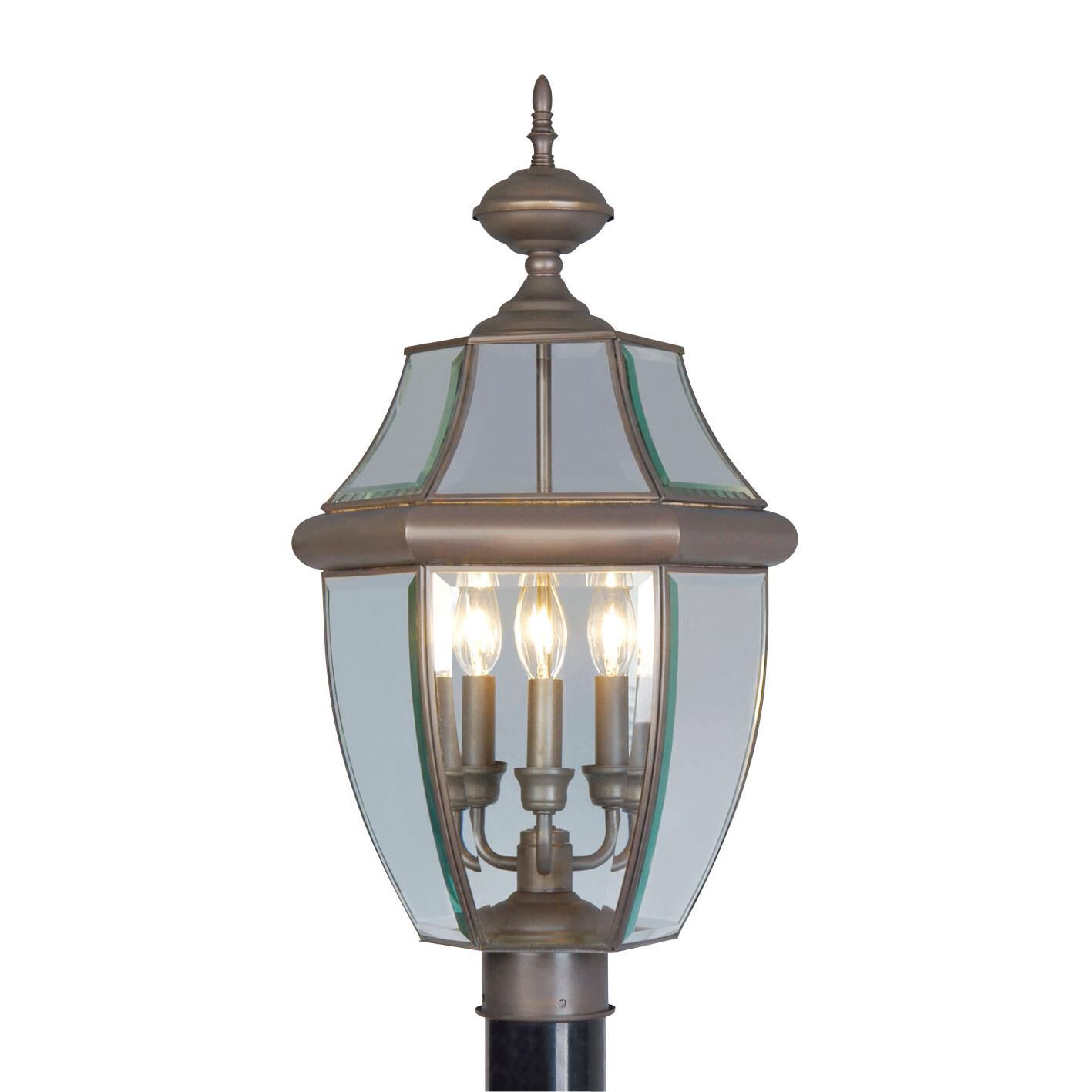 Shown in Verdigris finish and Clear Beveled glass